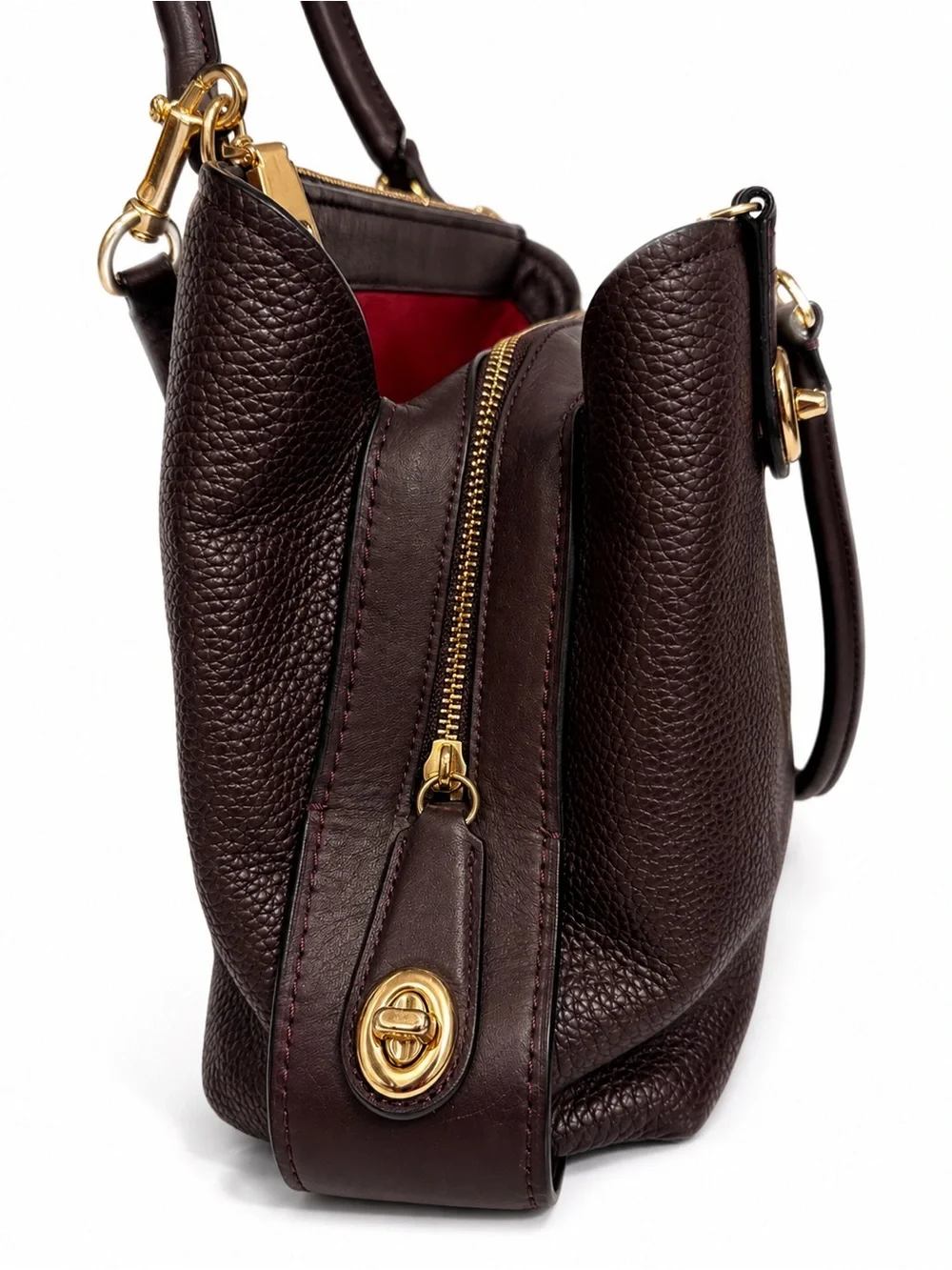 Coach Brooklyn Carryall 34 Oxblood Pebble Leather Bag 57276